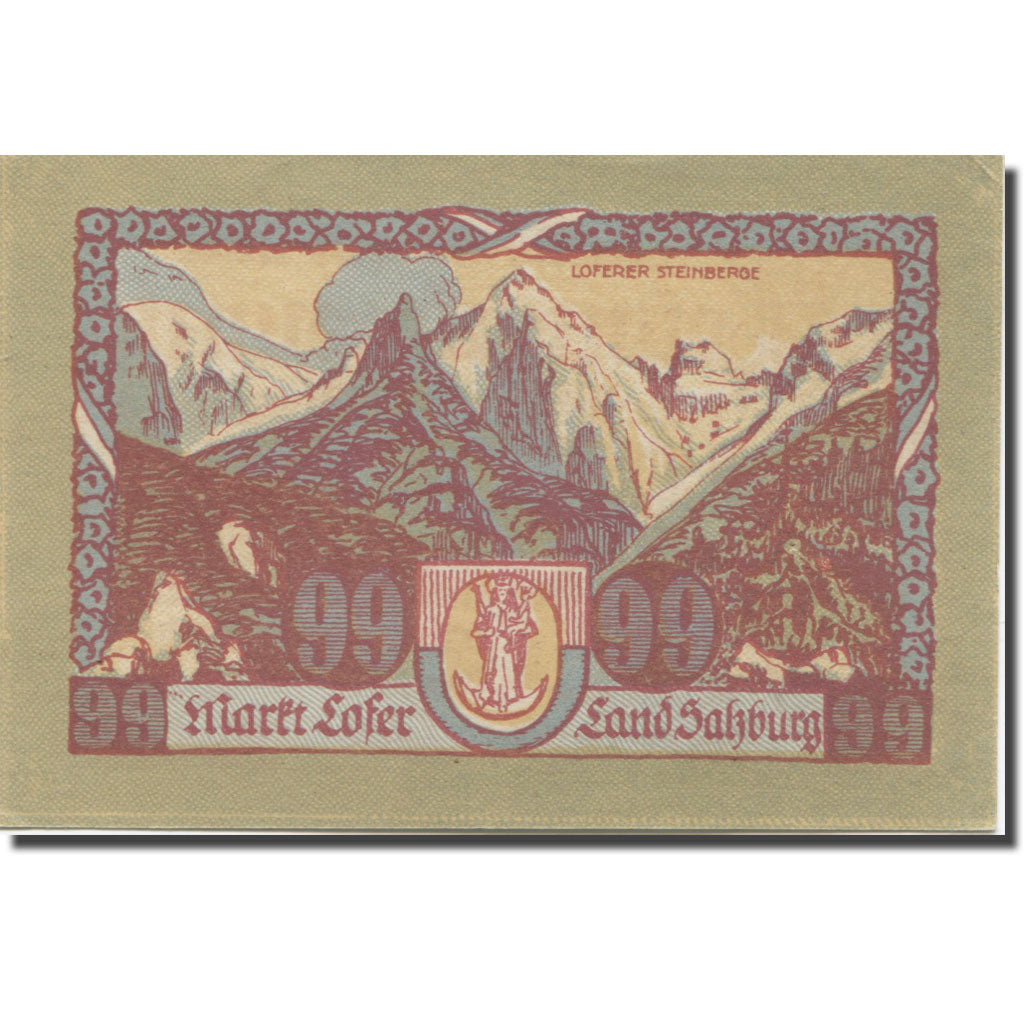 Banknote, Austria, Lofer, 99 Heller, montagne, 1921 UNC(63) Mehl:FS 560a