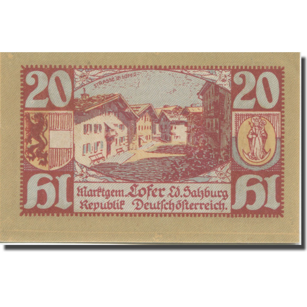 Banknote, Austria, Lofer, 20 Heller, personnage, 1921 UNC(65-70) Mehl:FS 560a