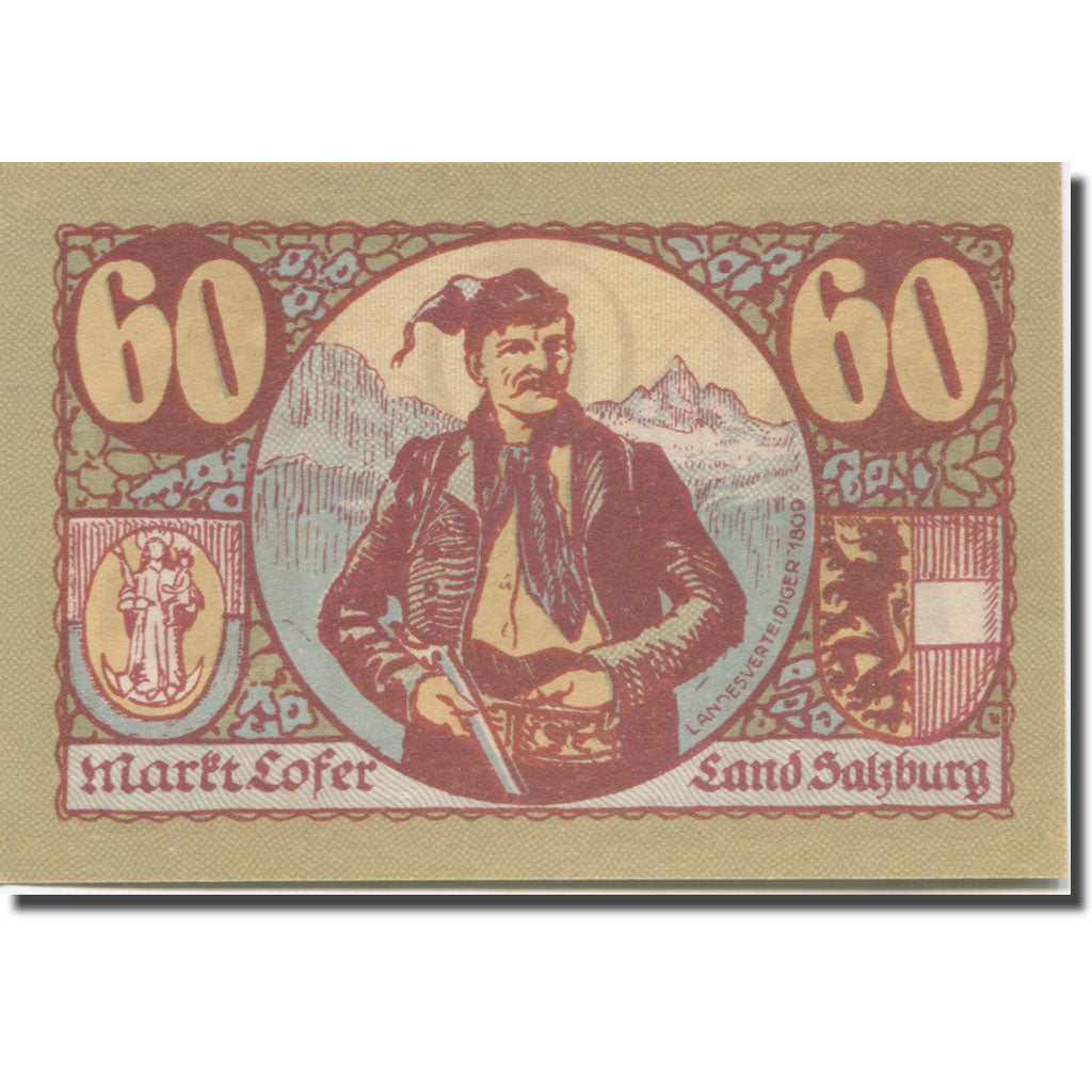 Banknote, Austria, Lofer, 60 Heller, personnage, 1921 UNC(65-70) Mehl:FS 560a