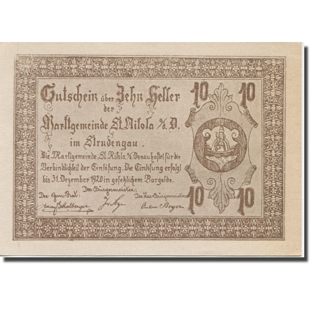 Banknote, Austria, St Nikola, 10 Heller, ruine, 1920 UNC(63) Mehl:FS 914I