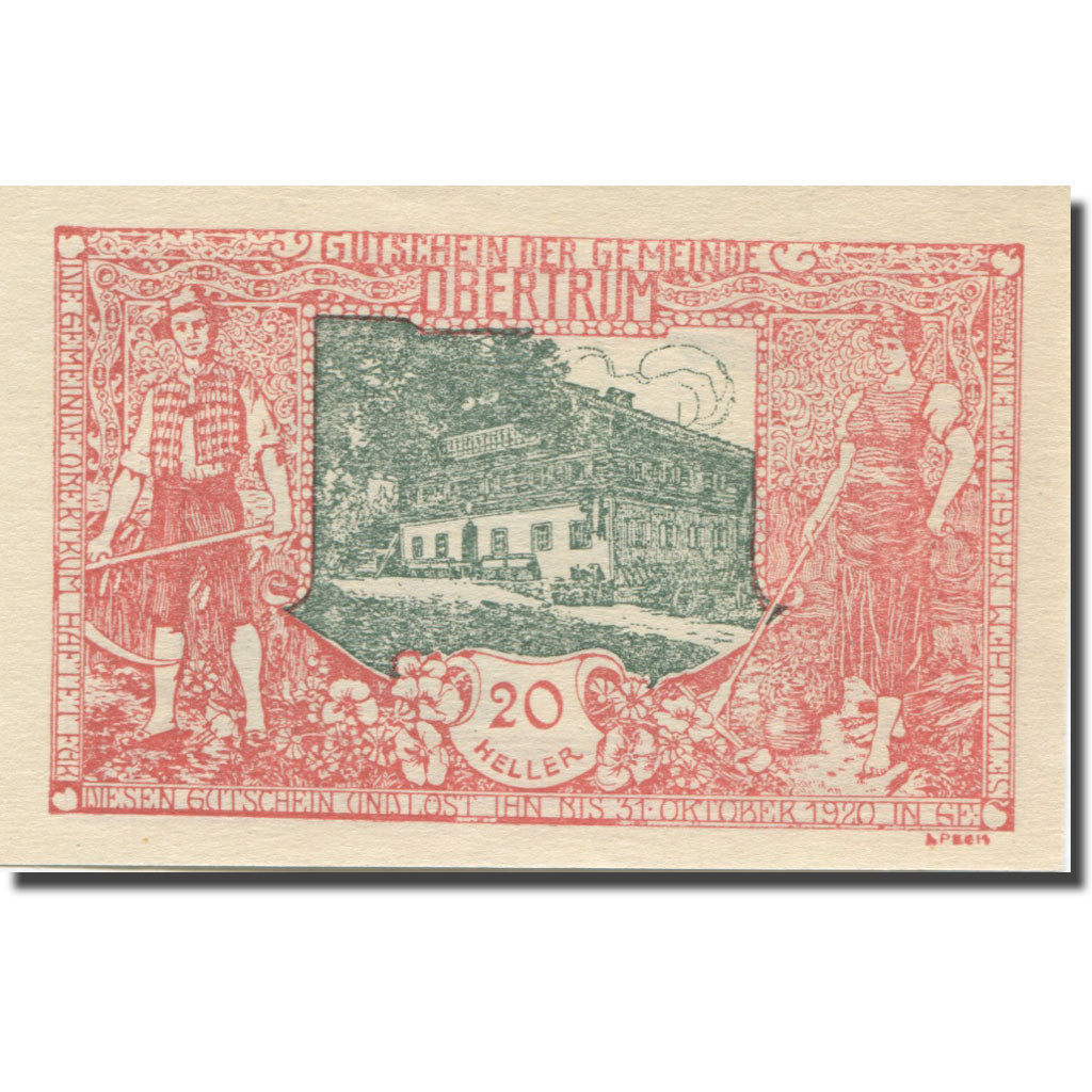 Banknote, Austria, Obertrum, 20 Heller, Eglise, 1920 UNC(65-70) Mehl:FS 695a