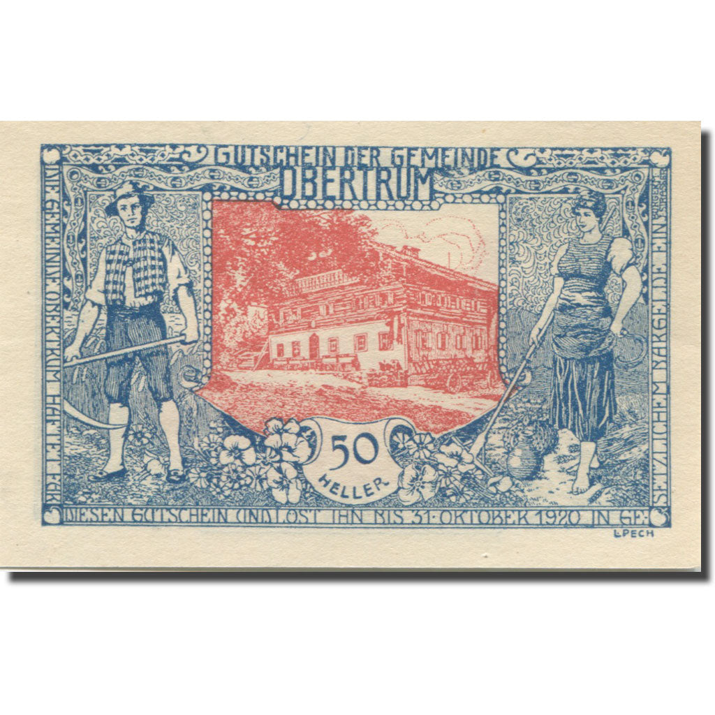 Banknote, Austria, Obertrum, 50 Heller, chalet, 1920 UNC(65-70) Mehl:FS 695b