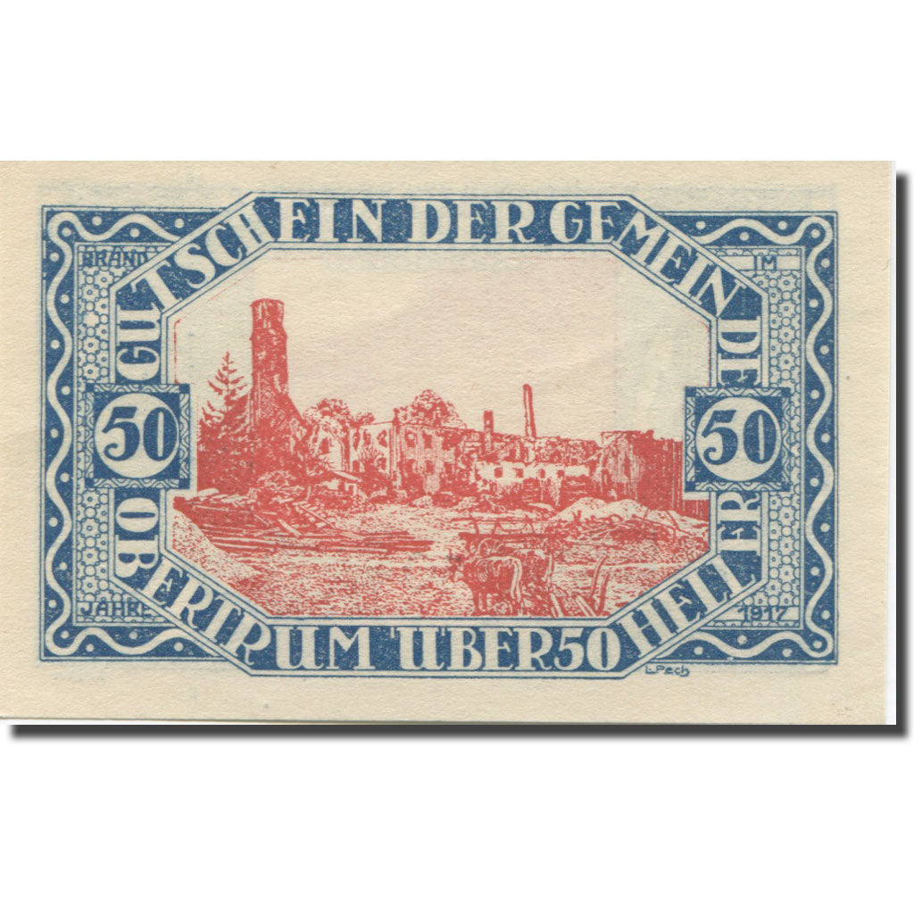Banknote, Austria, Obertrum, 50 Heller, chalet, 1920 UNC(65-70) Mehl:FS 695b