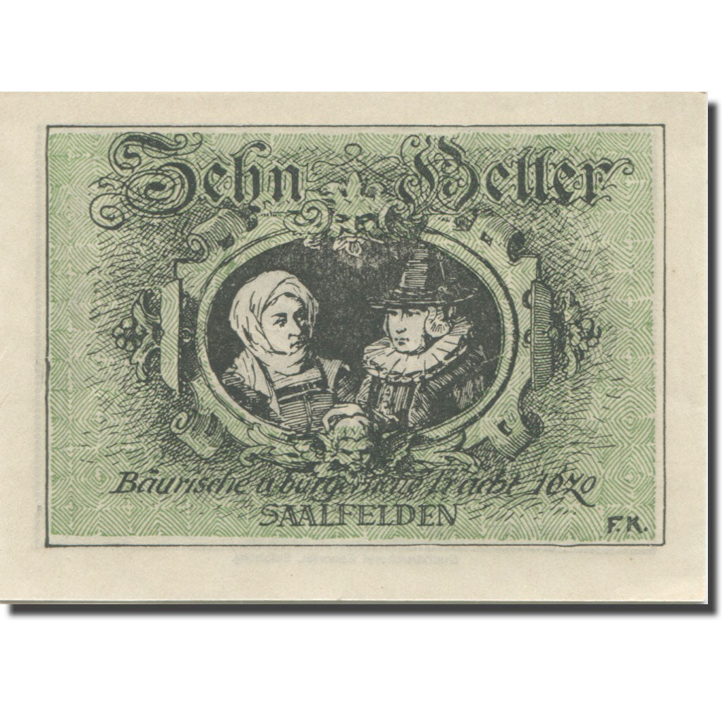 Banknote, Austria, Saalfelden, 10 Heller, montagne, 1920, UNC(63), Mehl:FS 859b
