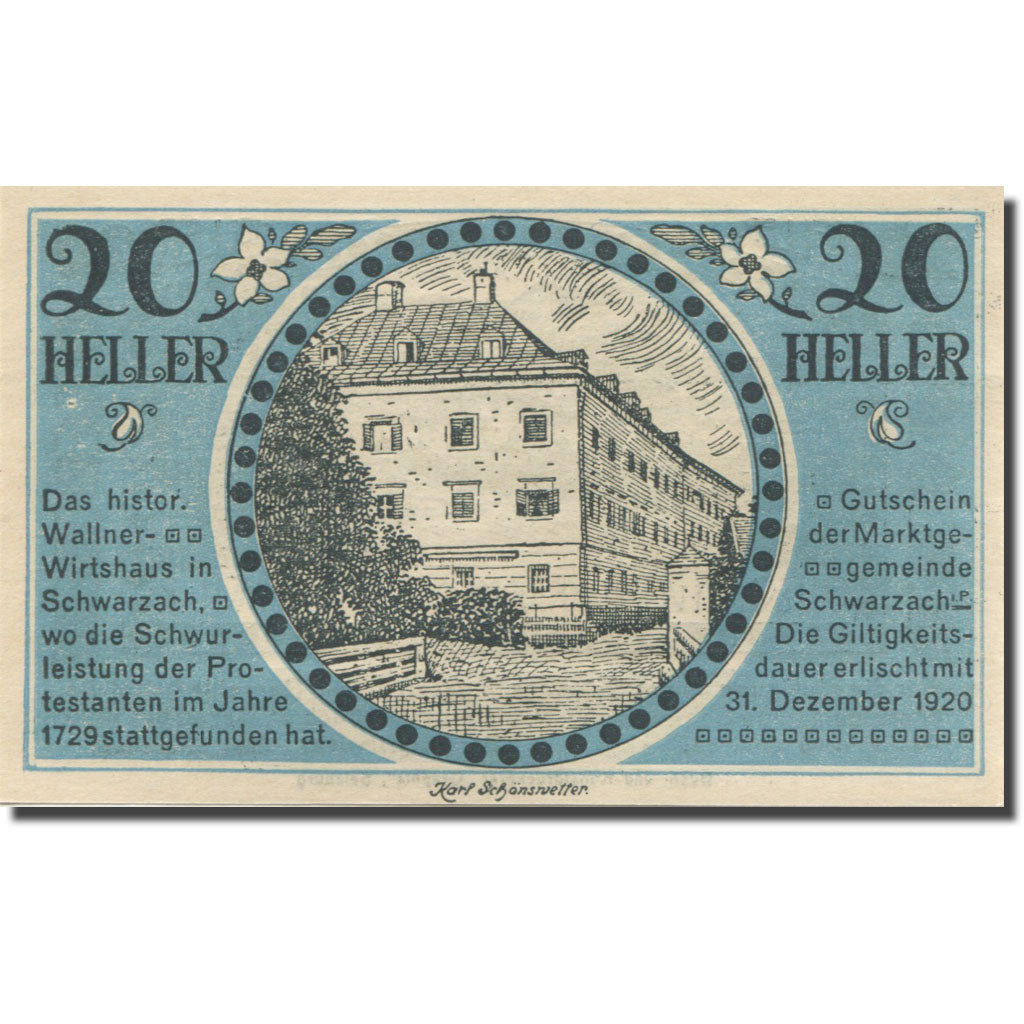 Banknote, Austria, Schwarzach, 20 Heller, mairie, 1920, UNC(65-70) Mehl:FS 978