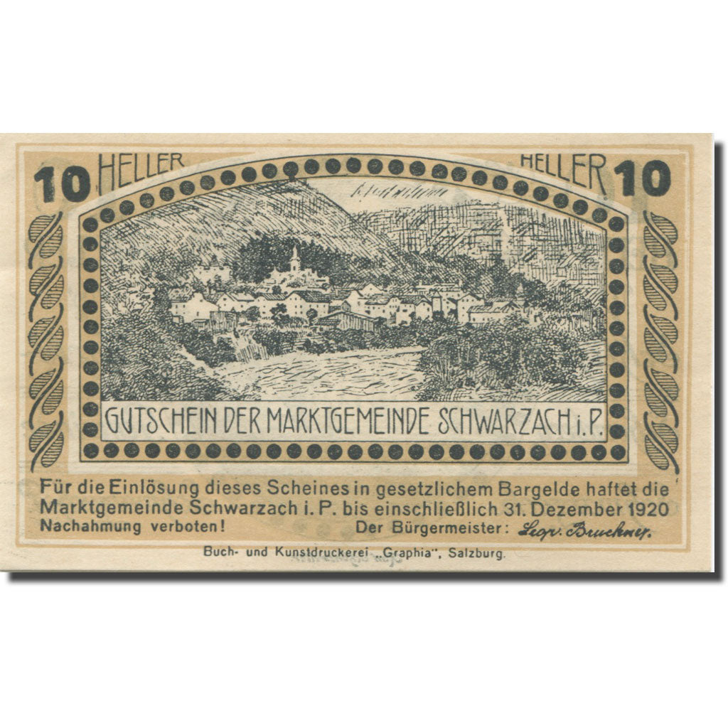 Banknote, Austria, Schwarzach, 10 Heller, Eglise, 1920 UNC(63) Mehl:FS 978