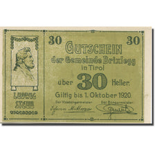Banknote, Austria, Brixlegg, 30 Heller, portrait, 1920, UNC(63) Mehl:FS 104a