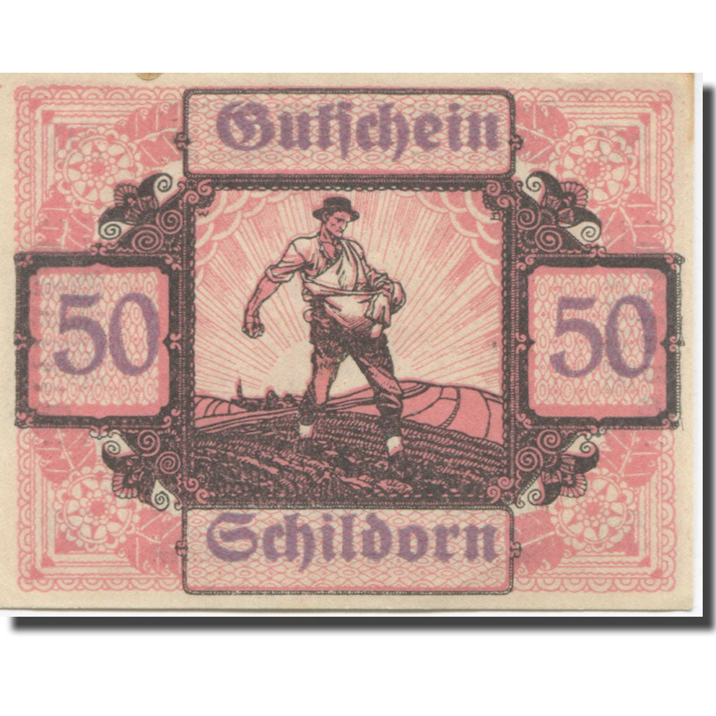 Banknote, Austria, Schildorn, 50 Heller, champs, 1920 UNC(63) Mehl:FS 959a