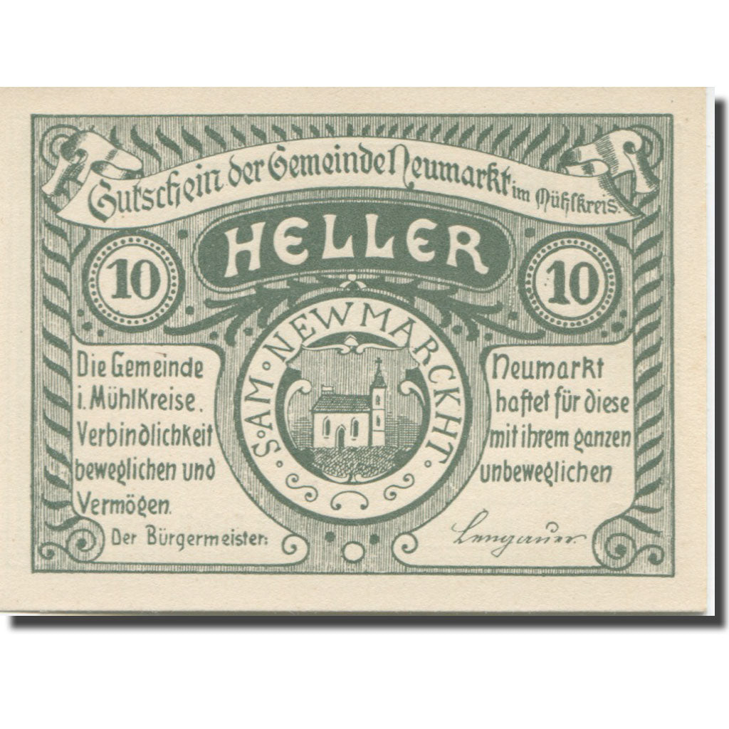 Banknote, Austria, Neumarkt, 10 Heller, Eglise, 1920 UNC(63) Mehl:FS 663