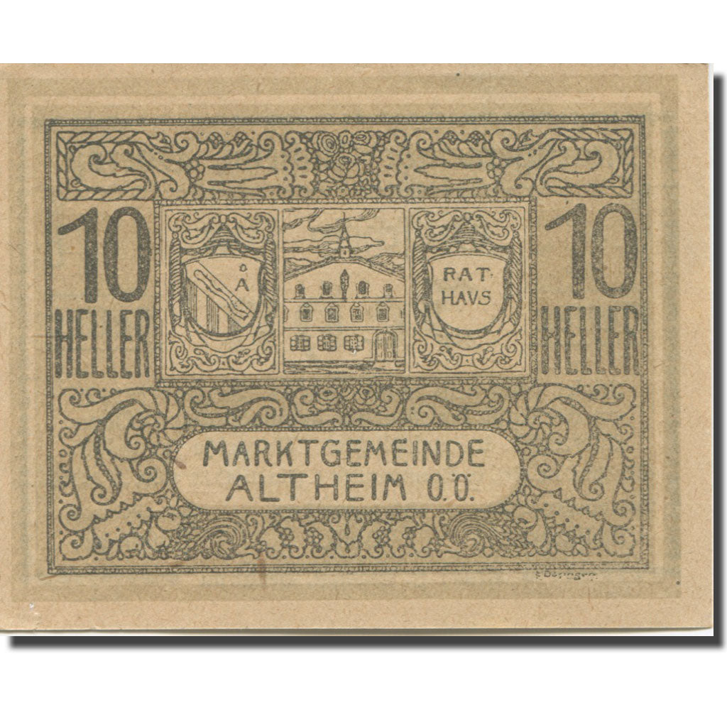Banknote, Austria, Altheim, 10 Heller, Blason, 1920 UNC(63) Mehl:FS 32aC1