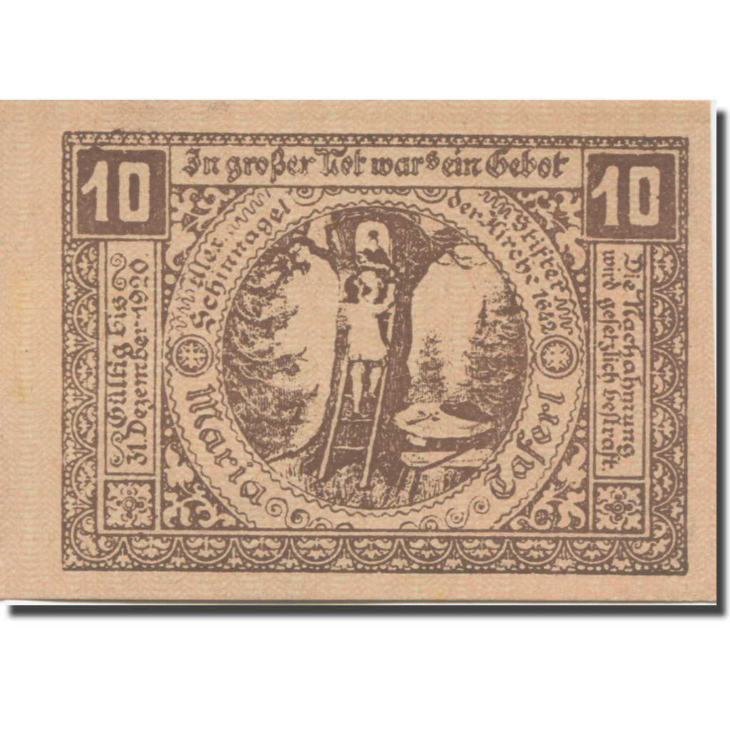Banknote, Austria, Maria Taferl, 10 Heller, château, 1920 UNC(63) Melh:FS 588