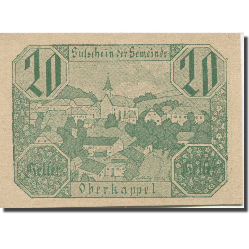 Banknote, Austria, Oberkappel, 20 Heller, paysage, 1920, UNC(63), Mehl:FS 684a
