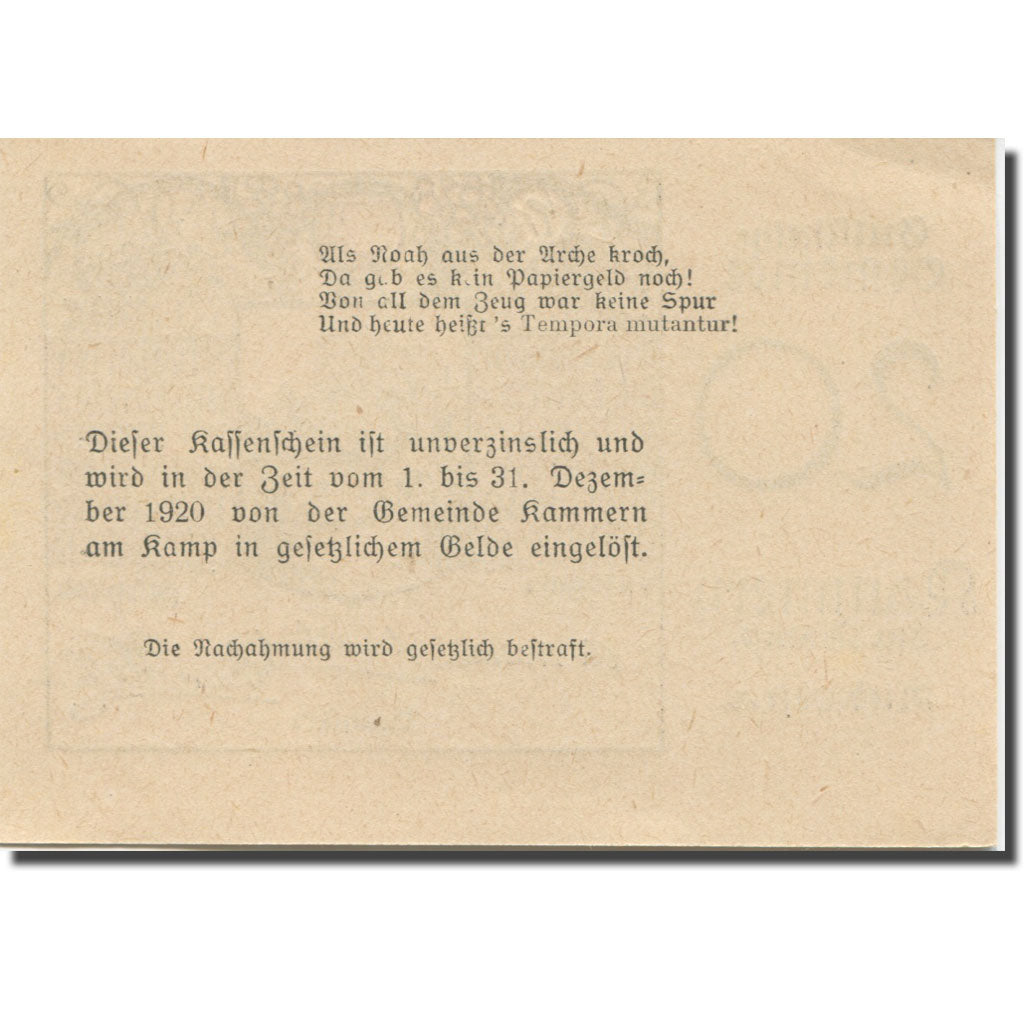 Banknote, Austria, Kammern am Kamp, 20 Heller, ferme, 1920 UNC(63) Mehl:FS 424