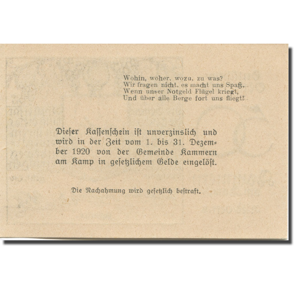 Banknote, Austria, Kammern, 50 Heller, Maison, 1920 UNC(63) Mehl:FS 424