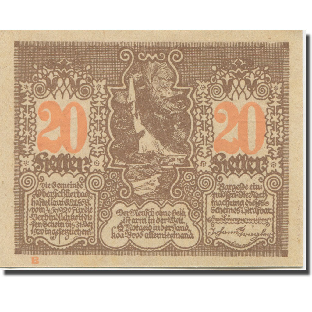 Banknote, Austria, Oberschlierbach, 20 Heller, village 1920 UNC(63) Mehl:FS 694a