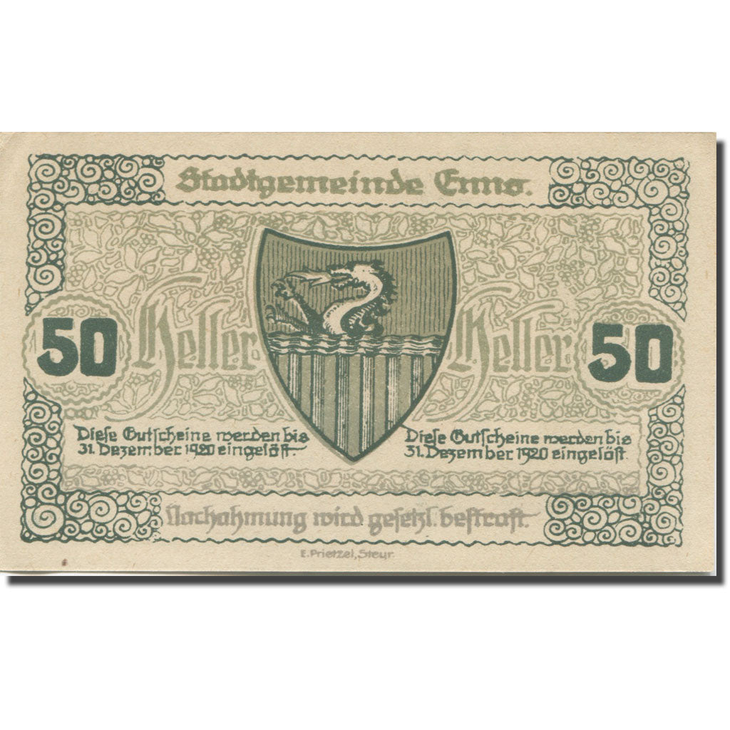Banconote, Austria, Enns, 50 Heller, Eglise 1920-12-31, SPL Mehl:FS 174Ia