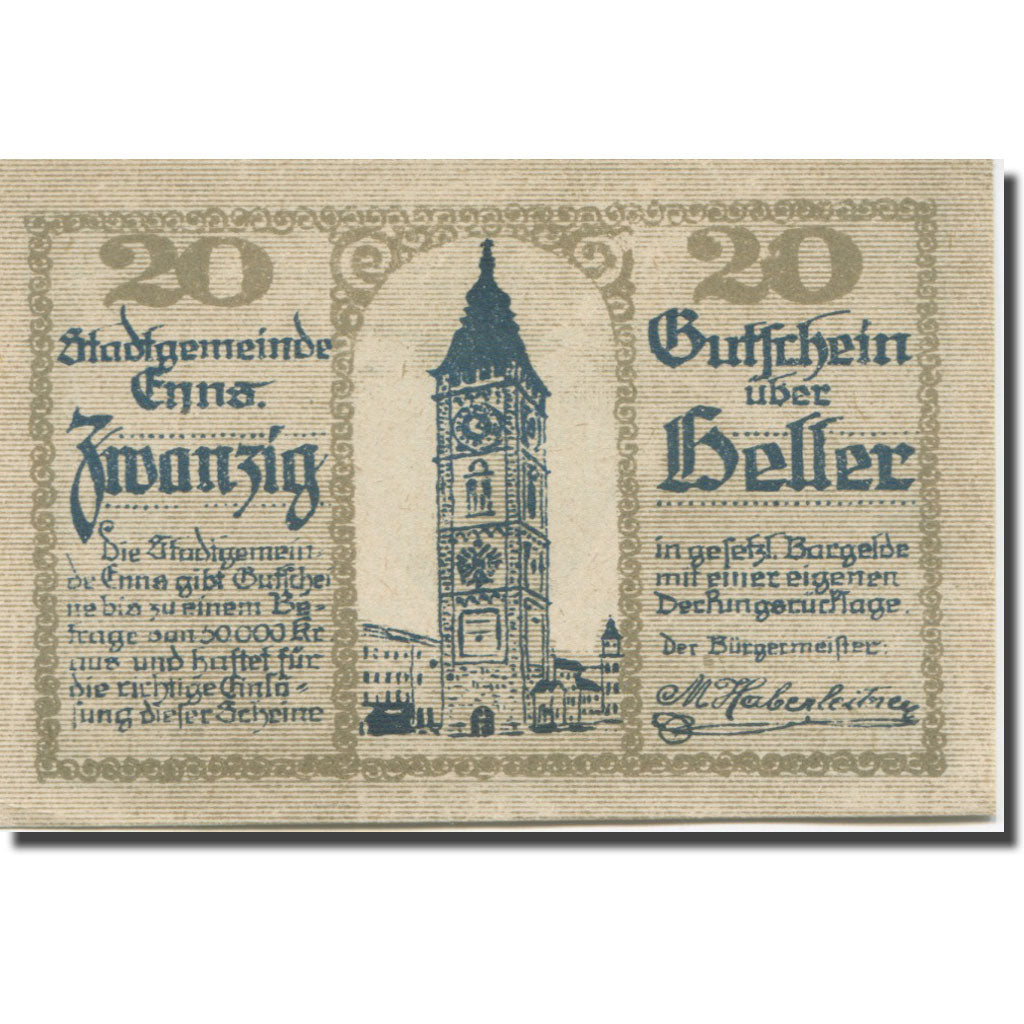 Banconote, Austria, Enns, 20 Heller, Eglise 1, 1920-12-31, SPL Mehl:FS 174Ia