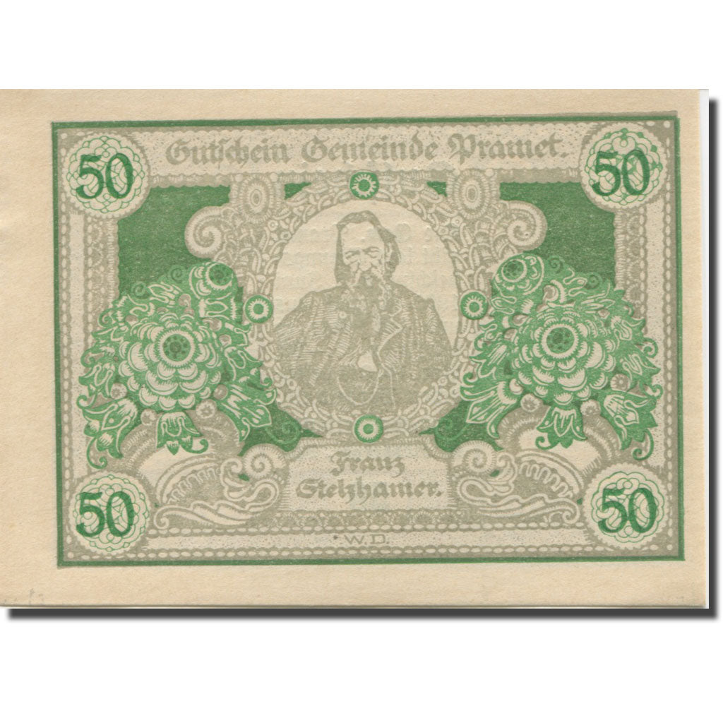 Banknote, Austria, Pramet, 50 Heller, portrait, 1920 UNC(63) Mehl:FS 781b