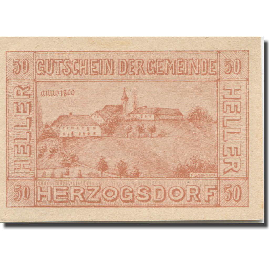 Banknote, Austria, Herzogsdorf, 50 Heller, village, 1920 UNC(63) Mehl:FS 373I