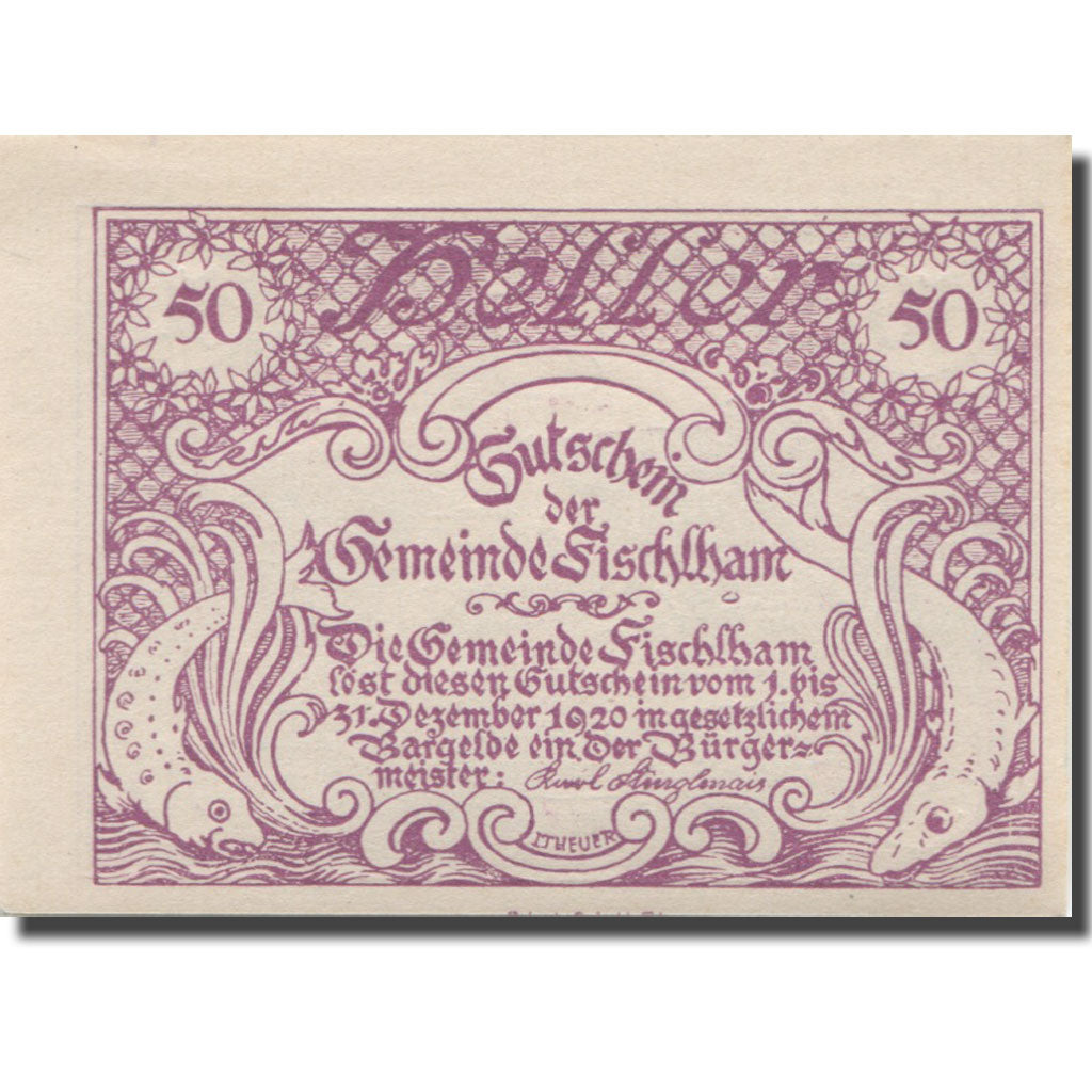 Banknote, Austria, Fischlham, 50 Heller, Eglise 1920-12-31, UNC(63) Mehl:FS 203I
