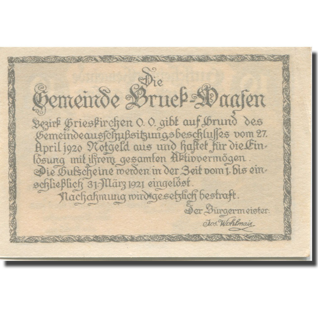 Banknote, Austria, Bruck, 10 Heller, château, 1921 UNC(63) Mehl:FS 108a