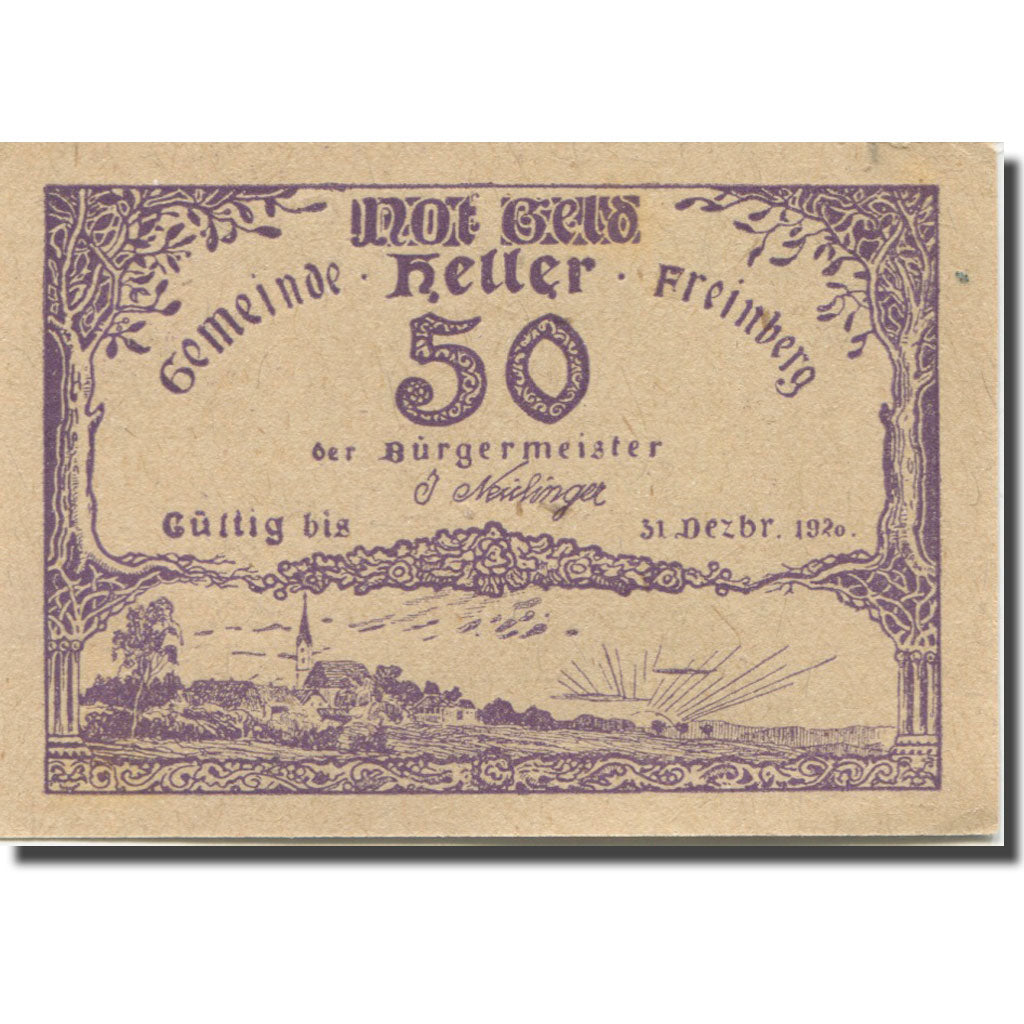 Banknote, Austria, Freinberg, 50 Heller, paysage, 1920 UNC(63) Mehl:FS 211Ic