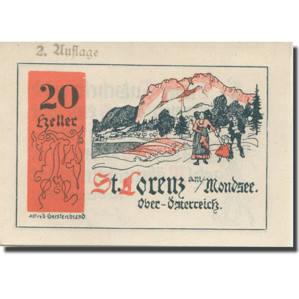 Banknote, Austria, St Lorenz, 20 Heller, montagne, 1920, UNC(63) Mehl:FS 904a