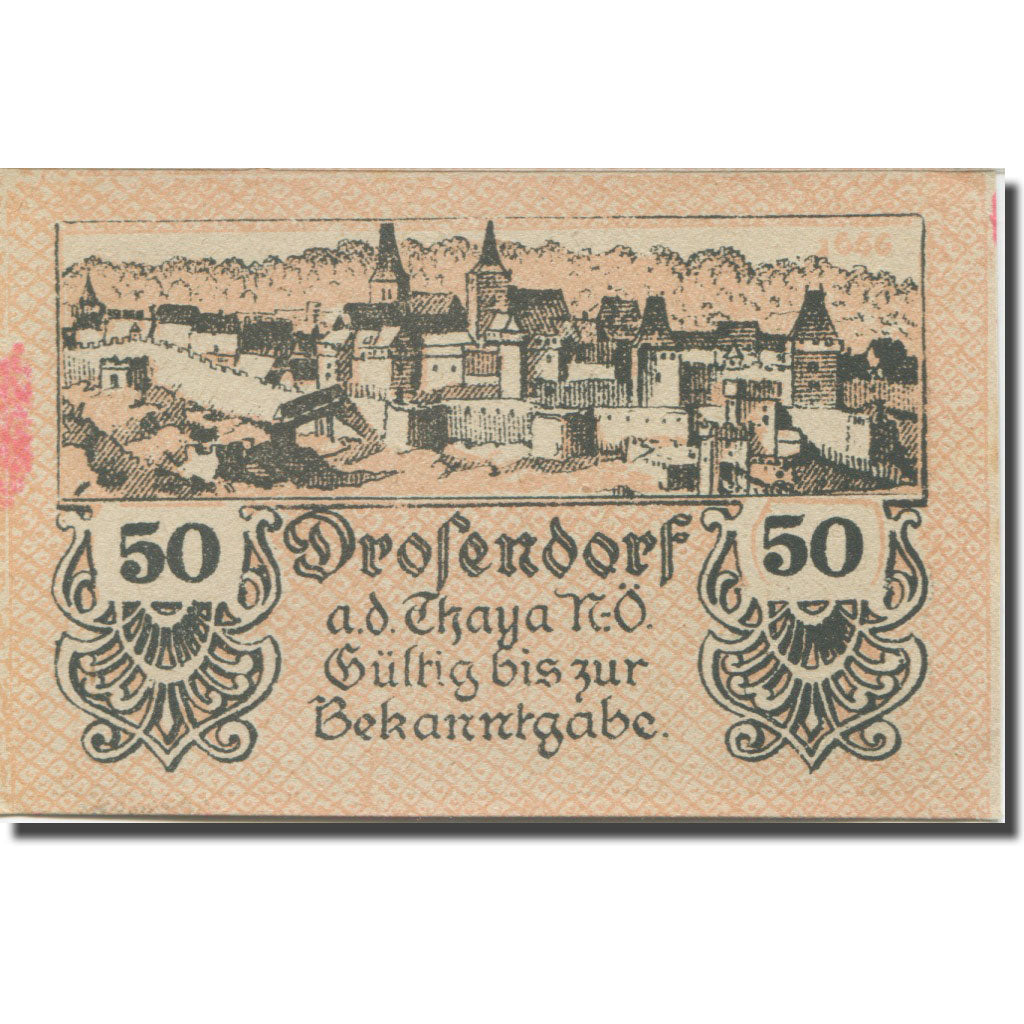 Banknote, Austria, Drosendorf, 50 Heller, Blason, 1920, AU(55-58), Mehl:FS 134a