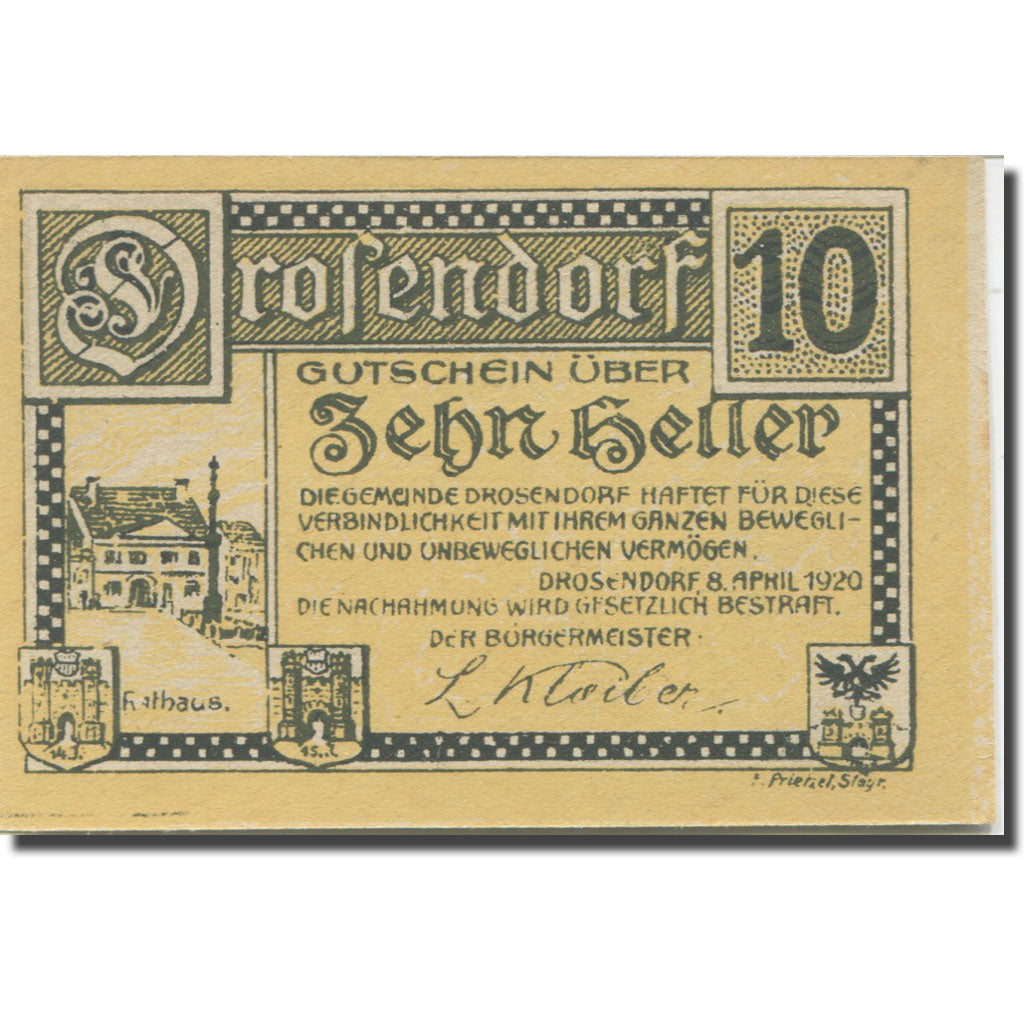 Banknote, Austria, Drosendorf, 10 Heller, mairie, 1920, UNC(63), Mehl:FS 134a