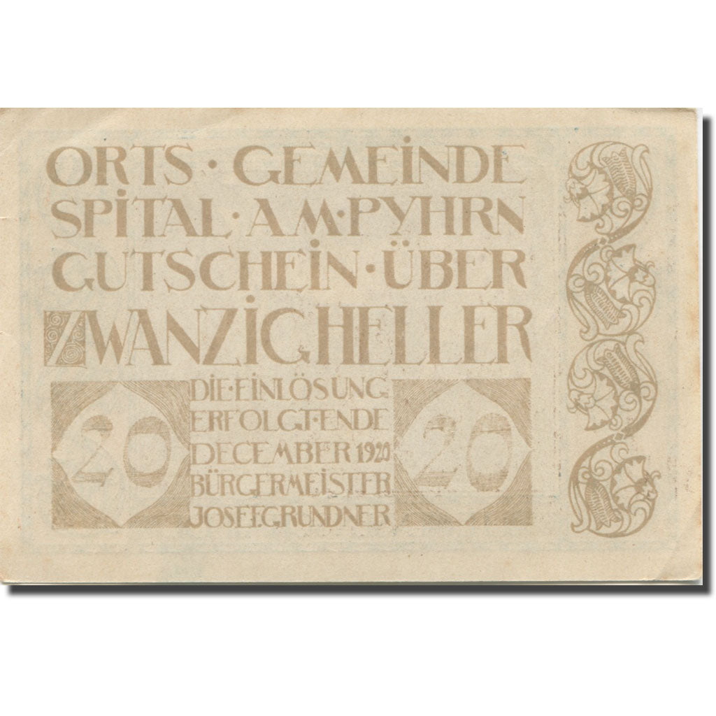Banconote, Austria, Spital, 20 Heller, Usine, 1920, SPL-, Mehl:FS 1007IIb