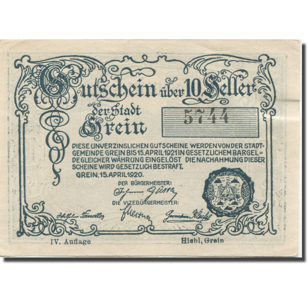 Banknote, Austria, Grein, 10 Heller, village 1920-12-31, UNC(63), Mehl:FS 276