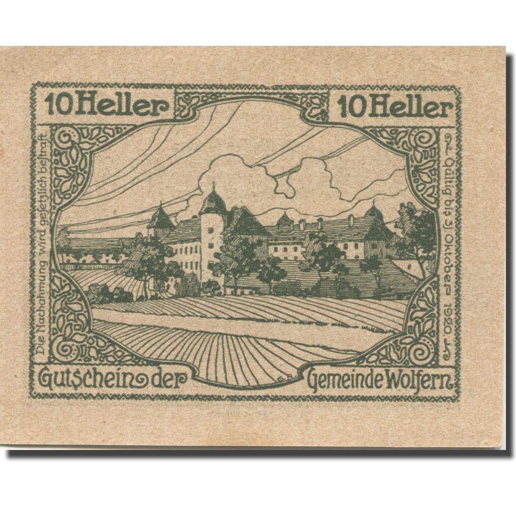 Banknote, Austria, Wolfern, 10 Heller, champs, 1920, 1920-10-31, UNC(63)