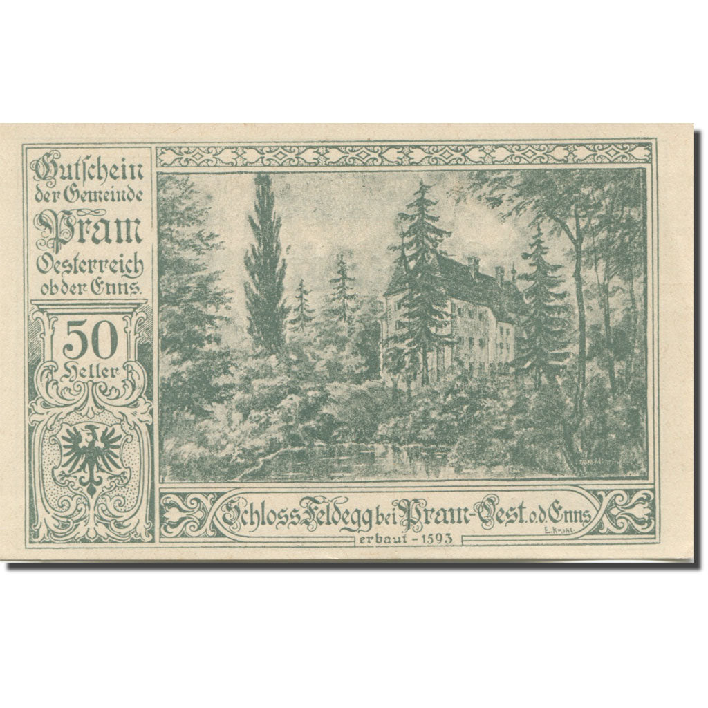 Banknote, Austria, Pram, 50 Heller, manoir, 1920-12-31, UNC(63), Mehl:FS 778a
