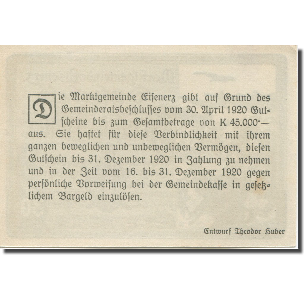 Banknote, Austria, Eisenerz, 30 Heller, village, 1920 UNC(63) Mehl:FS 169