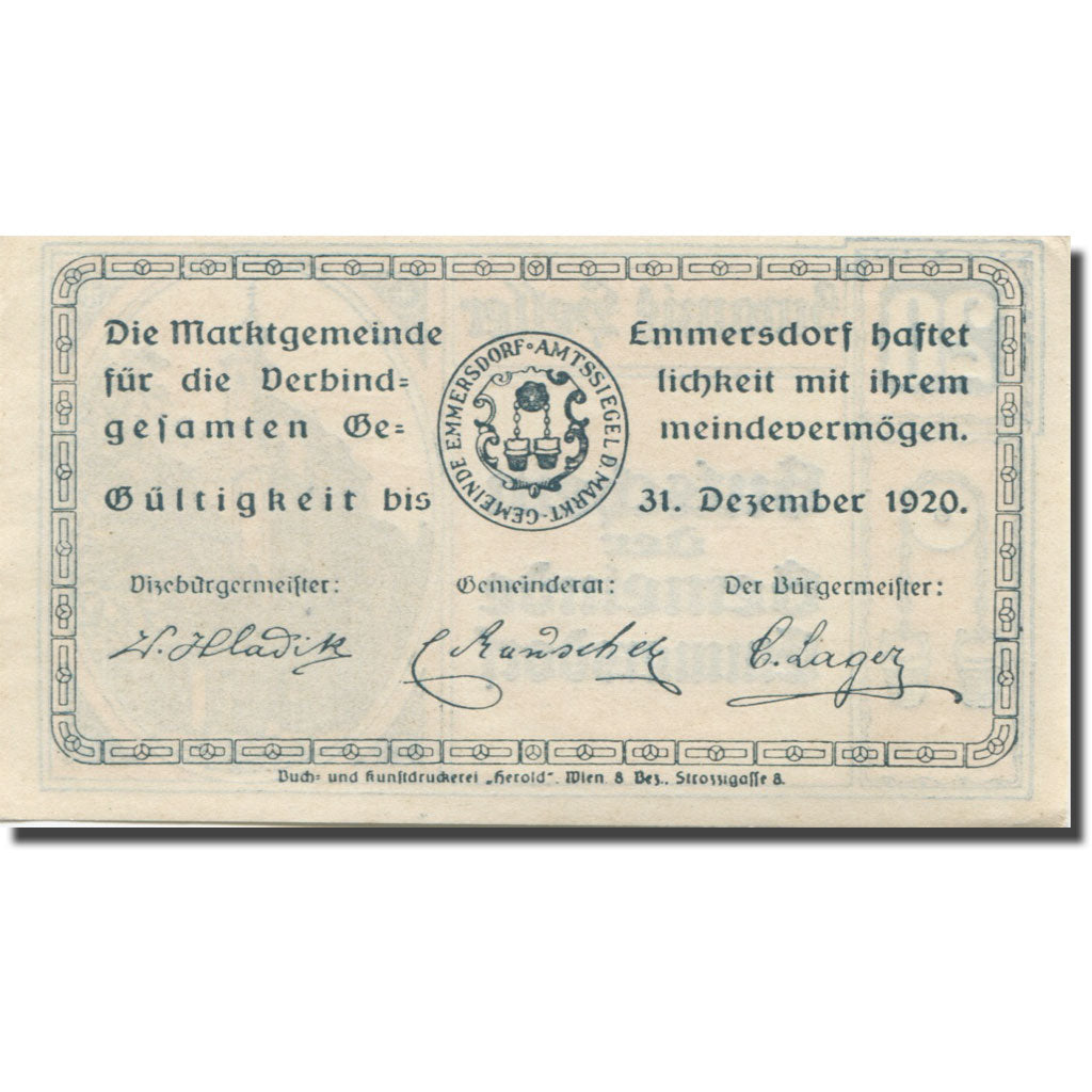 Banknote, Austria, Emmersdorf, 20 Heller, Eglise, 1920, UNC(63) Mehl:FS 171d