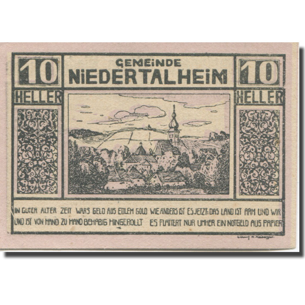 Banknote, Austria, Niederthalheim, 10 Heller, paysage, 1920 UNC(63) Mehl:FS 672b
