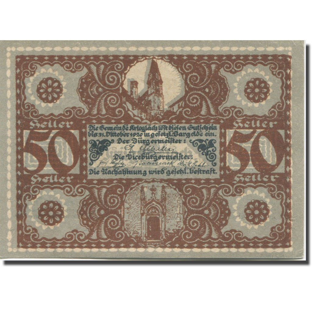 Banknote, Austria, Krieglach, 50 Heller, personnage, 1920 UNC(63) Mehl:FS 480e