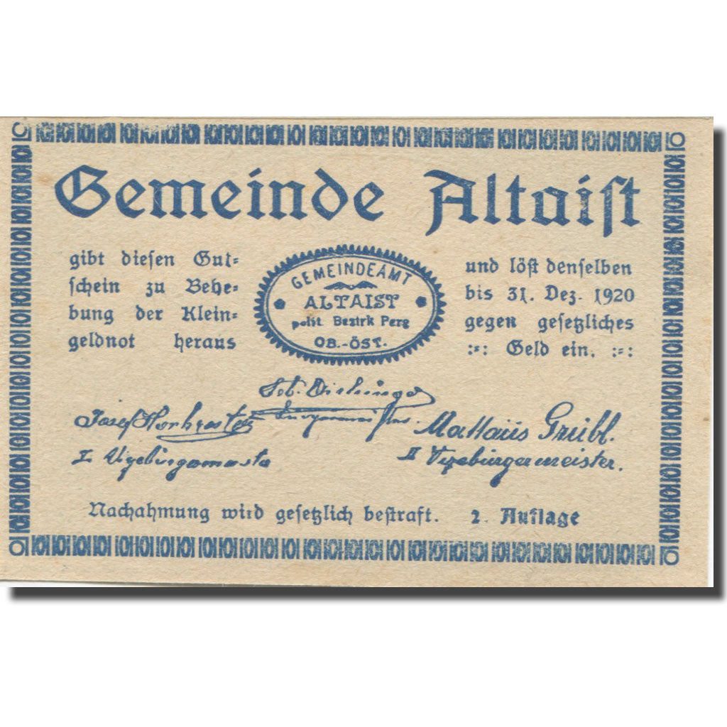 Banknote, Austria, Altaist, 20 Heller, Maison, 1920, UNC(63) Mehl:FS 23b3