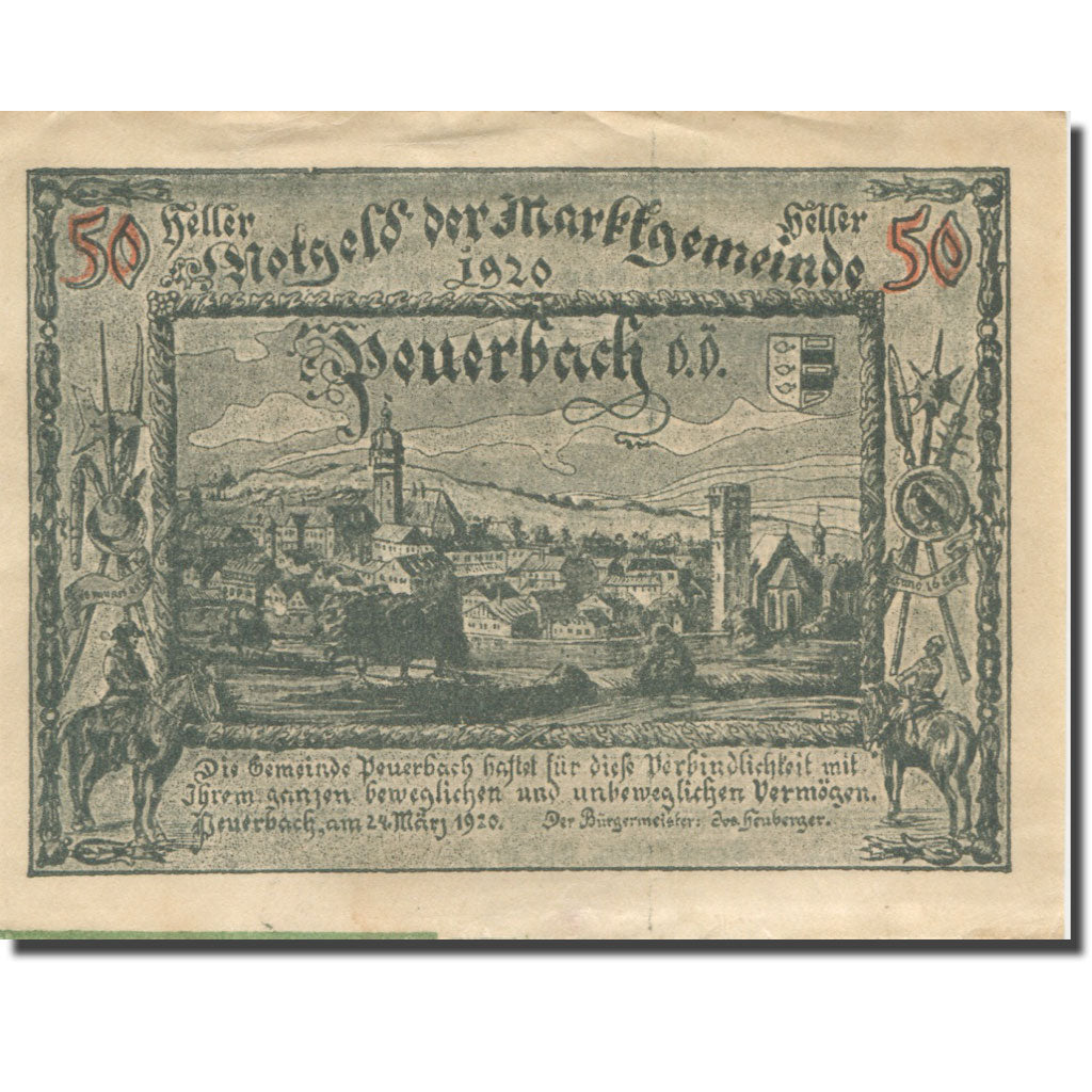 Banknote, Austria, Peuerbach, 50 Heller, paysage, 1920 AU(55-58) Mehl:FS 741Ia