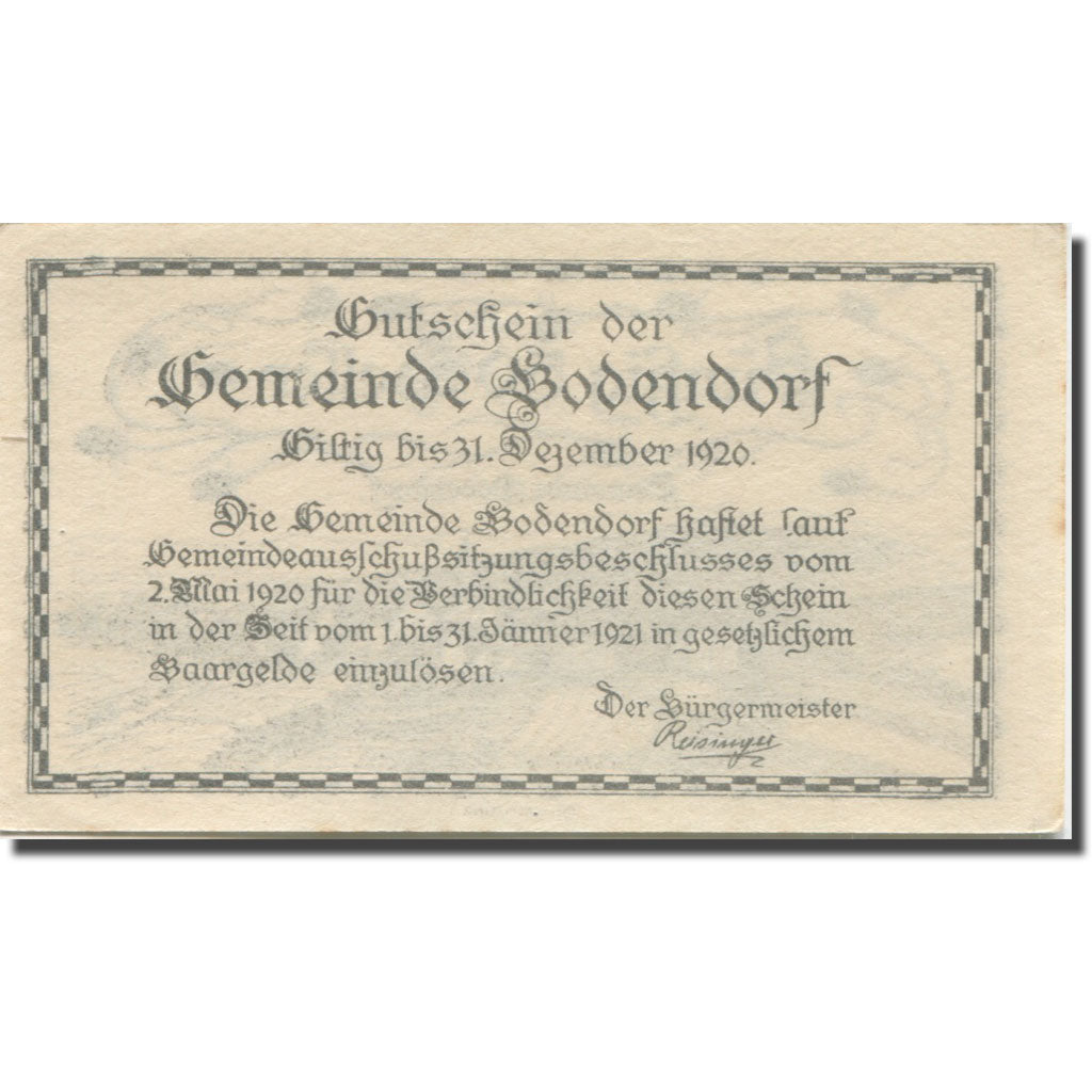 Banknote, Austria, Bodendorf, 50 Heller, champs, 1921 UNC(63) Mehl:FS 96Ia