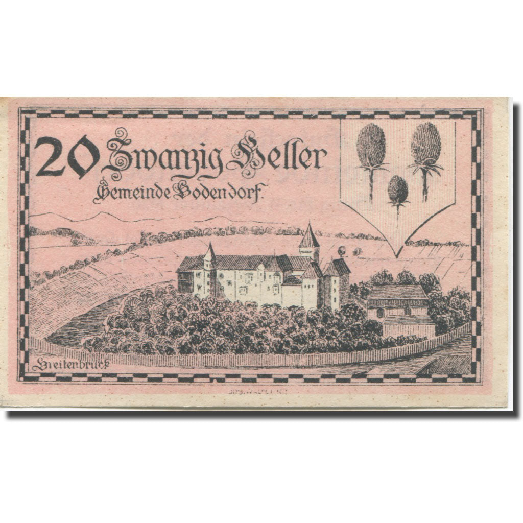 Banknote, Austria, Bodendorf, 20 Heller, château, 1921 UNC(63) Mehl:FS 96Ia