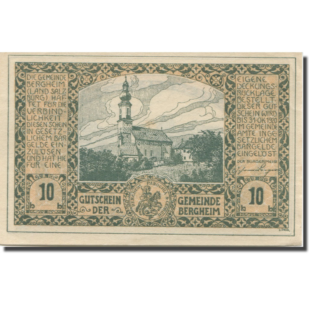 Banknote, Austria, Bergheim, 10 Heller, parc 1920-10-31, UNC(63), Mehl:FS 82Ia