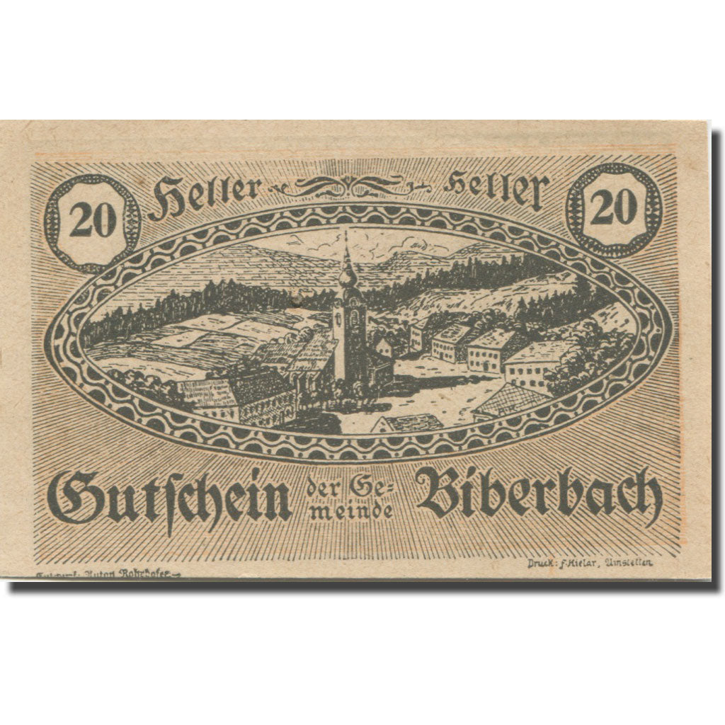 Banknote, Austria, Biberbach, 20 Heller, blé, 1920 UNC(63) Mehl:FS 86IIc