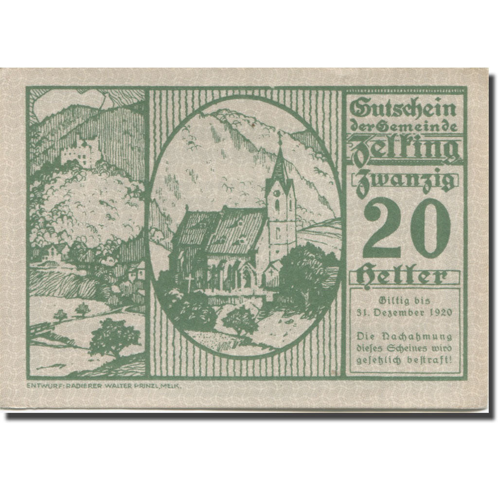 Banknote, Austria, Zelking, 20 Heller, Eglise 1920-12-31, UNC(63) Mehl:FS 1267