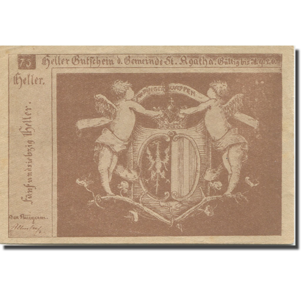 Banknote, Austria, St Agatha, 75 Heller, Blason, 1920 AU(55-58) Mehl:FS 877Ia