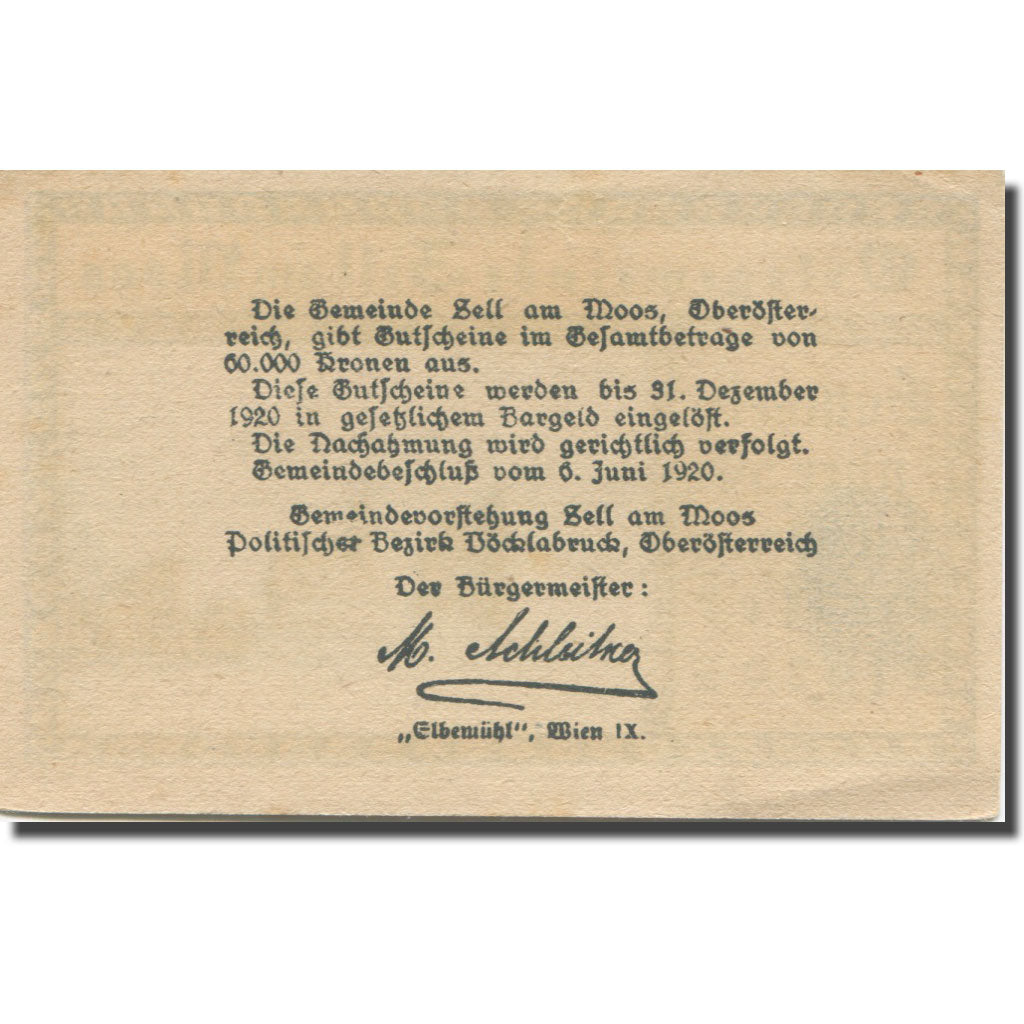 Billet, Autriche, Zell am Moos, 50 Heller, Eglise, 1920 SPL Mehl:FS 1268
