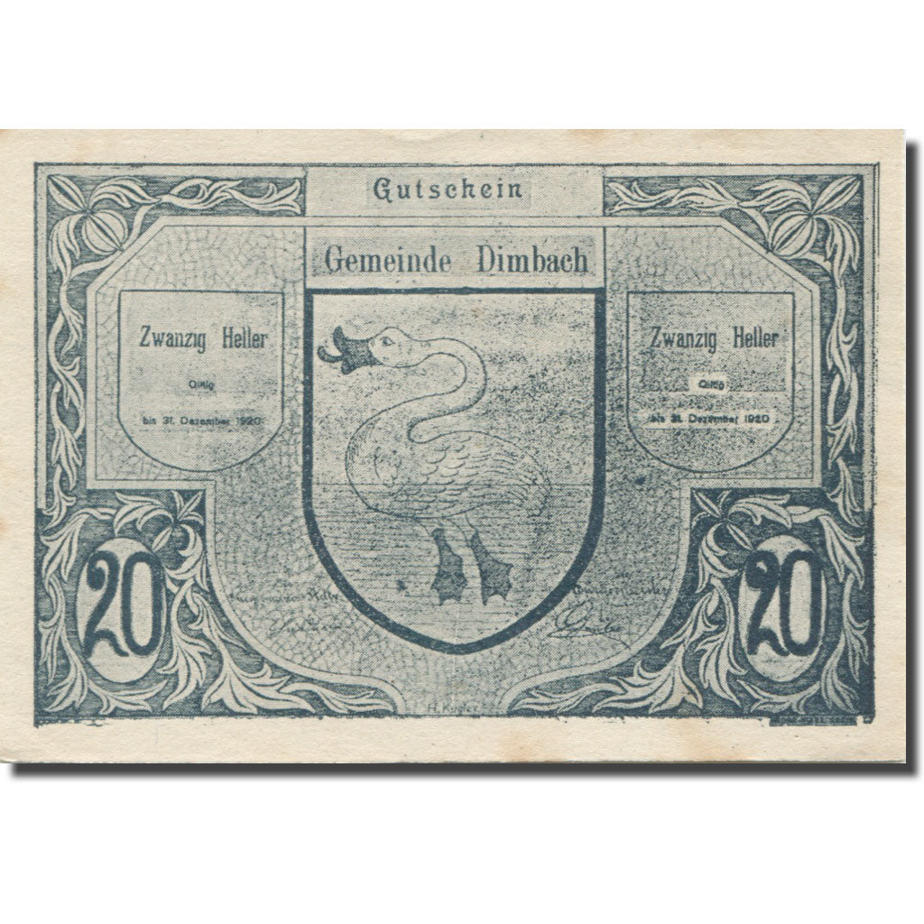 Banknote, Austria, Dimbach, 20 Heller, Oies, 1920 AU(55-58) Mehl:FS 125b
