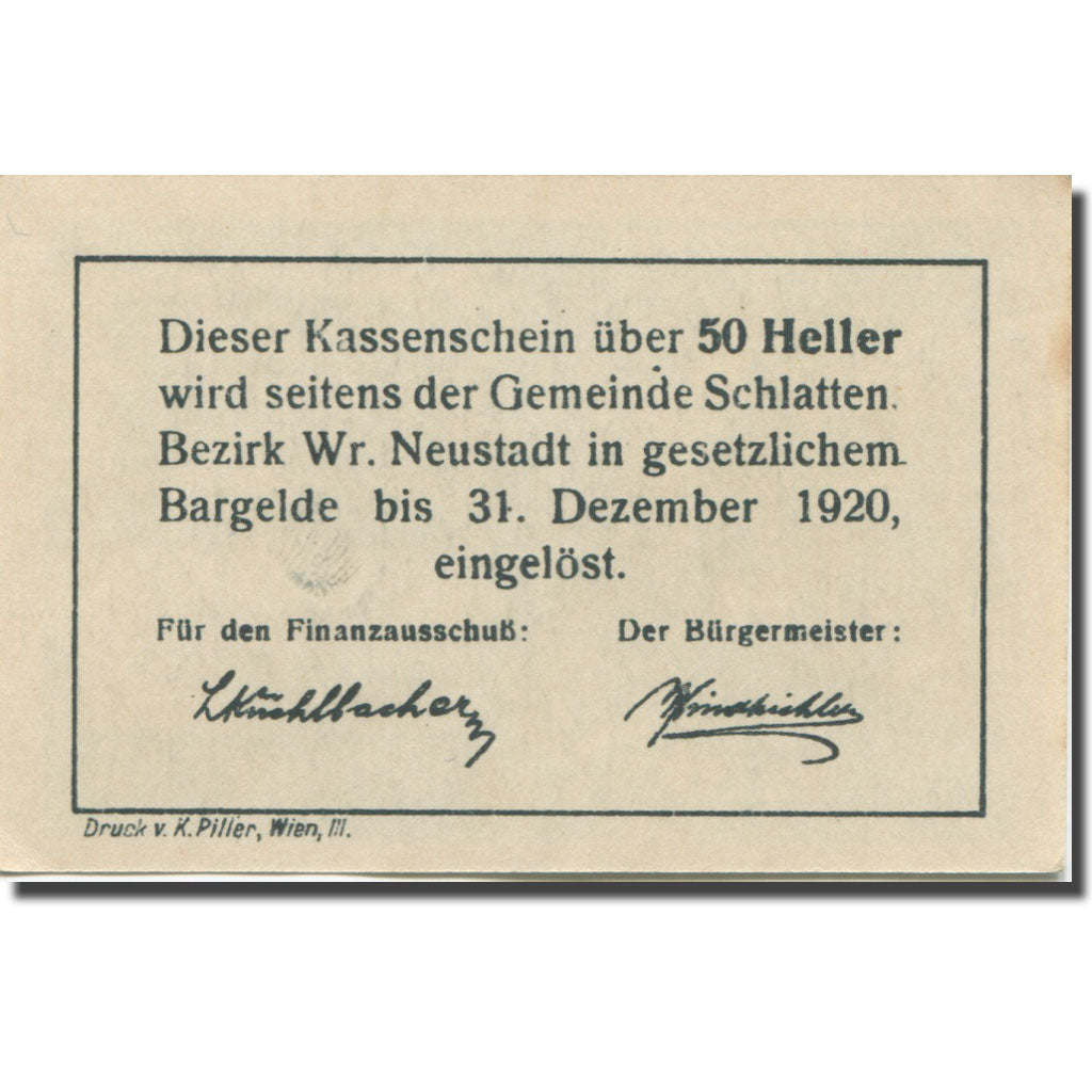 Banconote, Austria, Bromberg, 50 Heller, château, 1920 SPL Mehl:FS 105a