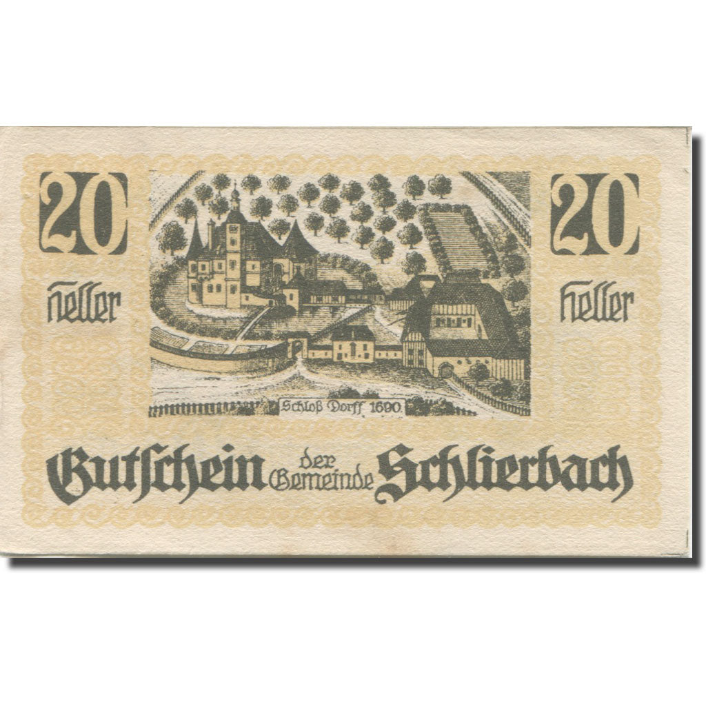 Banconote, Austria, Schlierbach, 20 Heller, château, 1920 SPL- Mehl:FS 962IIa