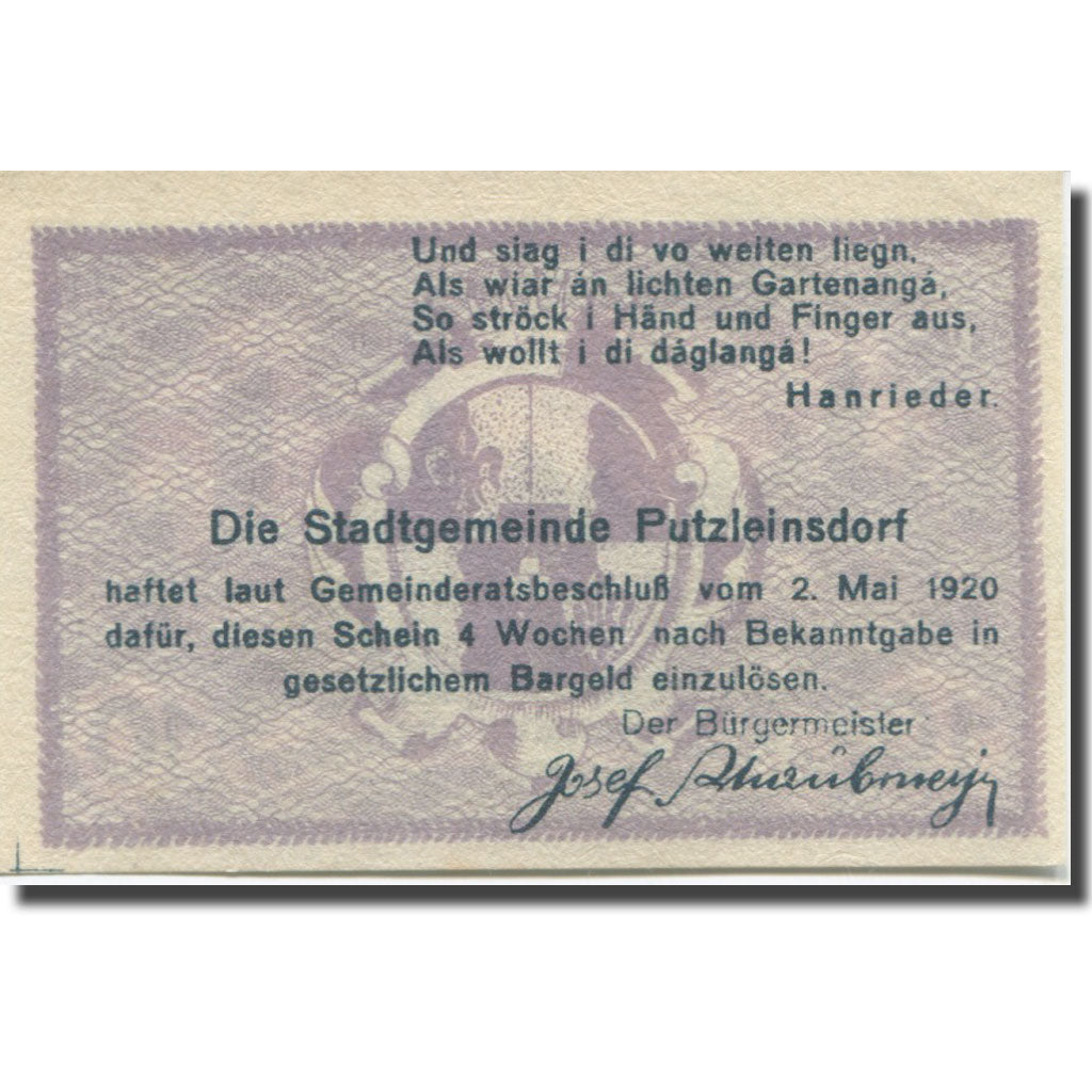 Banknote, Austria, Putzleinsdorf, 10 Heller, Monument, UNC(63), Mehl:FS 804a
